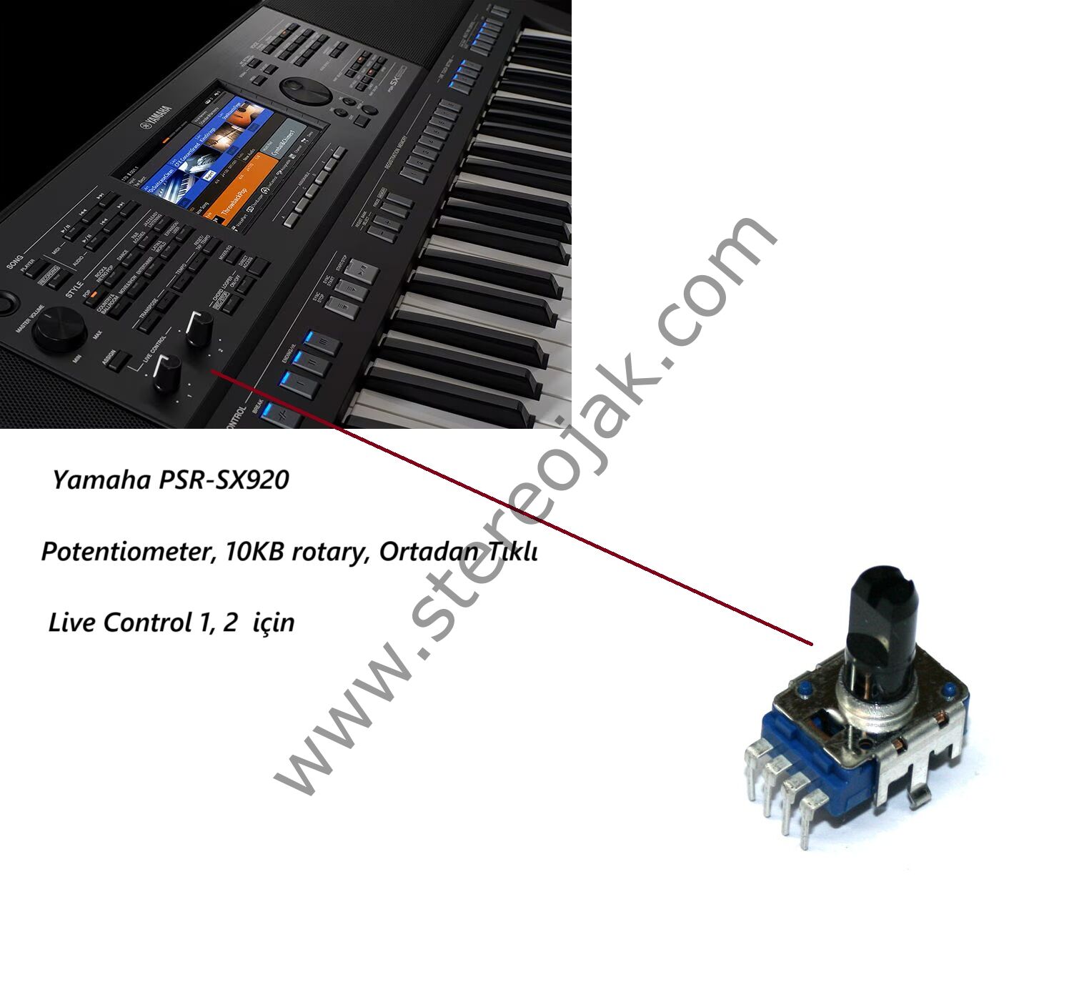 PSR-SX920      Potentiometer, 10KB  rotary,  ortadan  tıklı   Live Control 1, 2 için uyumlu Çevirmeli  Potans