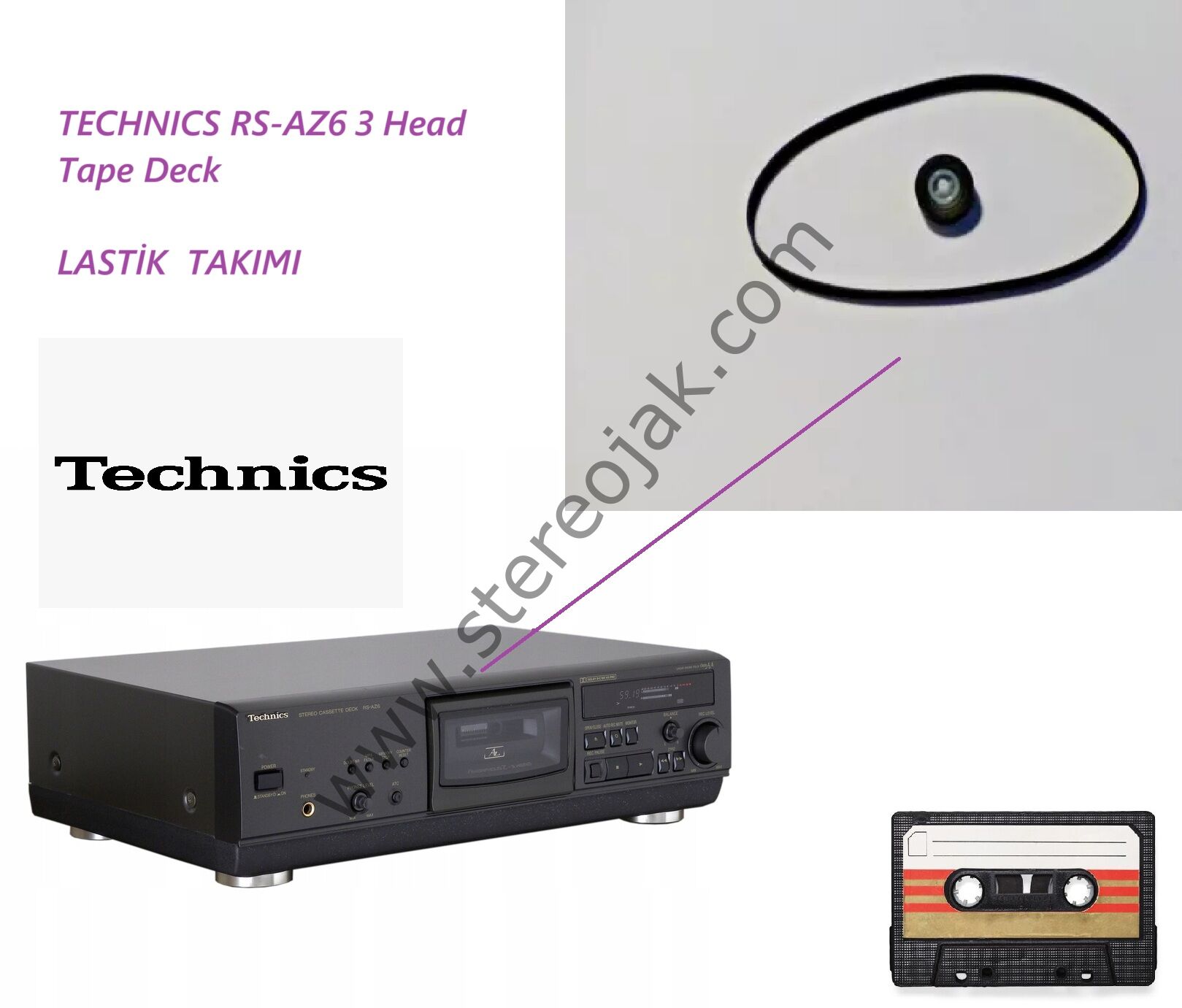 TECHNICS RS-AZ6  RS-AZ7    3 kafa model  Lastik Seti     ( 3 Head Tape Deck   Belt Set  )