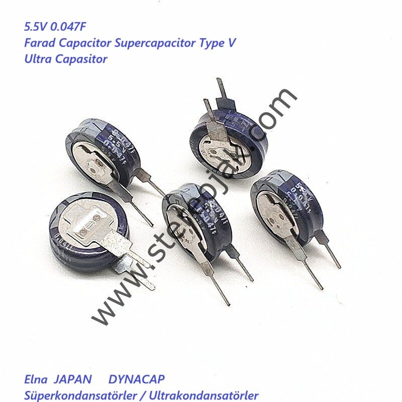 5.5V 0.047F       ELNA DXJ-5R5V473U 5.5V 0.047F Farad Capacitor Supercapacitor Type V     Ultra Capasitor      Elna DYNACAP Süperkondansatörler / Ultrakondansatörler