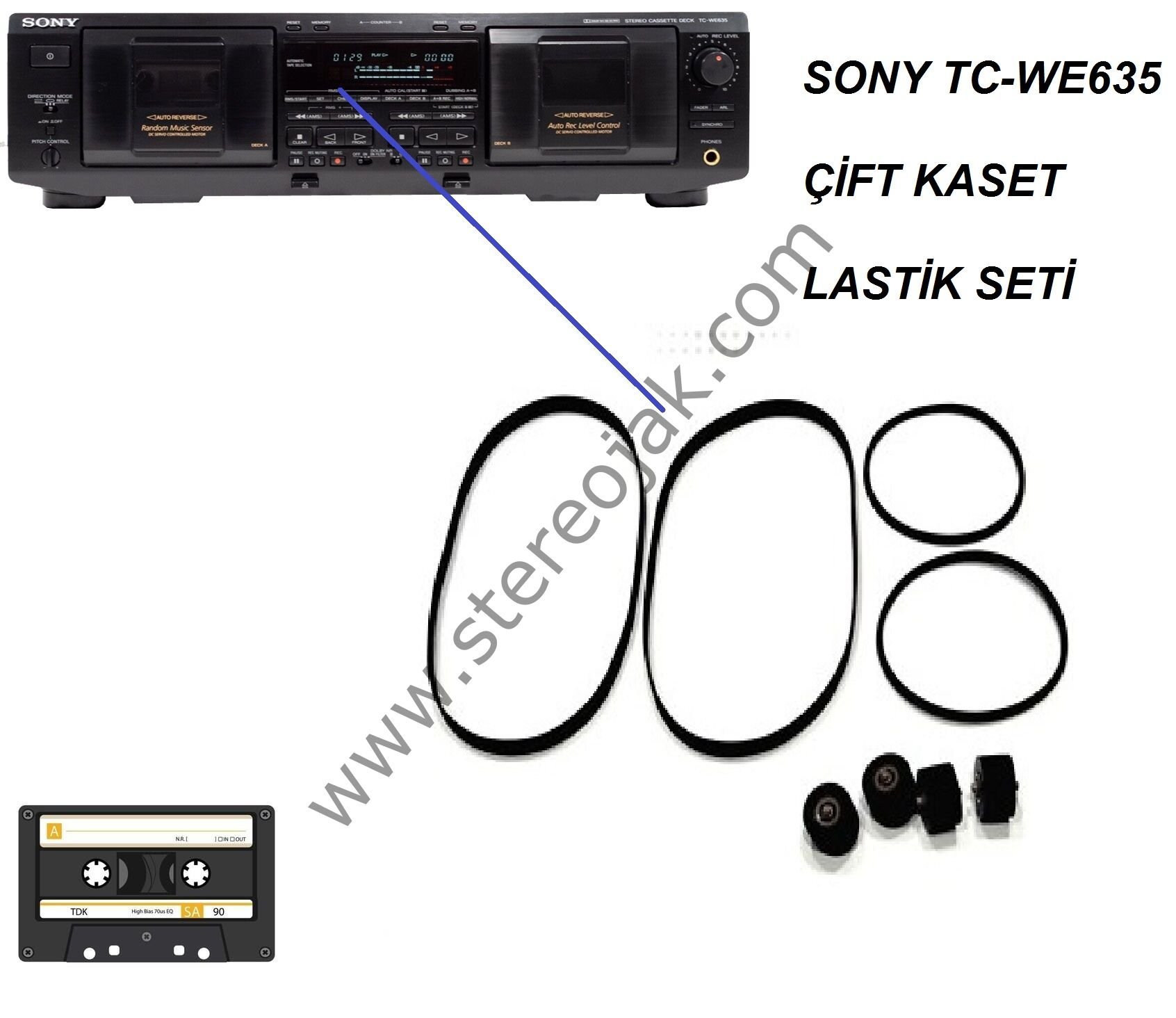Sony TC-WE635  Çift Kaset  Çalar  Dek Teyp Lastik Seti