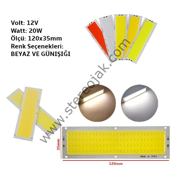 12V 20W COB LED 120x35mm Chip ( Renk Seçiniz )
