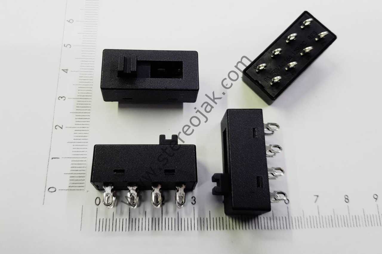 3 Konumlu , 8 Ayaklı Sürgülü Switch , Lehim Tipi Bacak , 8A 250VAC - 16A 125VAC , Amperli Kaliteli