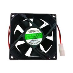12 Volt 0.25 Amper , 80X80X25 , Kare Fan 8 CM , 2 Kablolu