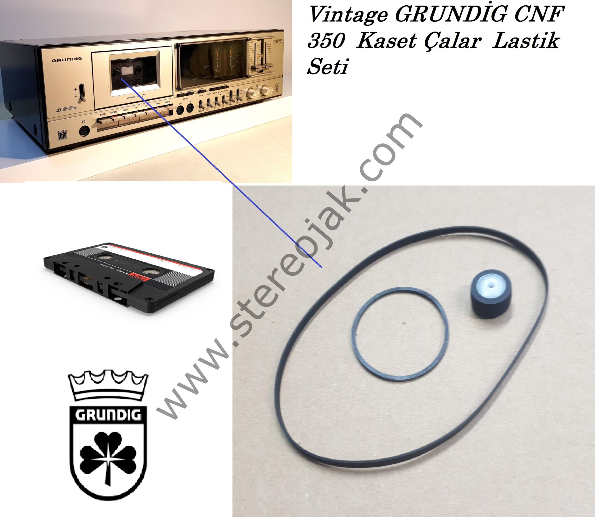 Vintage GRUNDİG CNF 350 Dek Teyp  Kaset Çalar  Lastik Seti    (  CNF-350  Stereo Cassette Deck  )