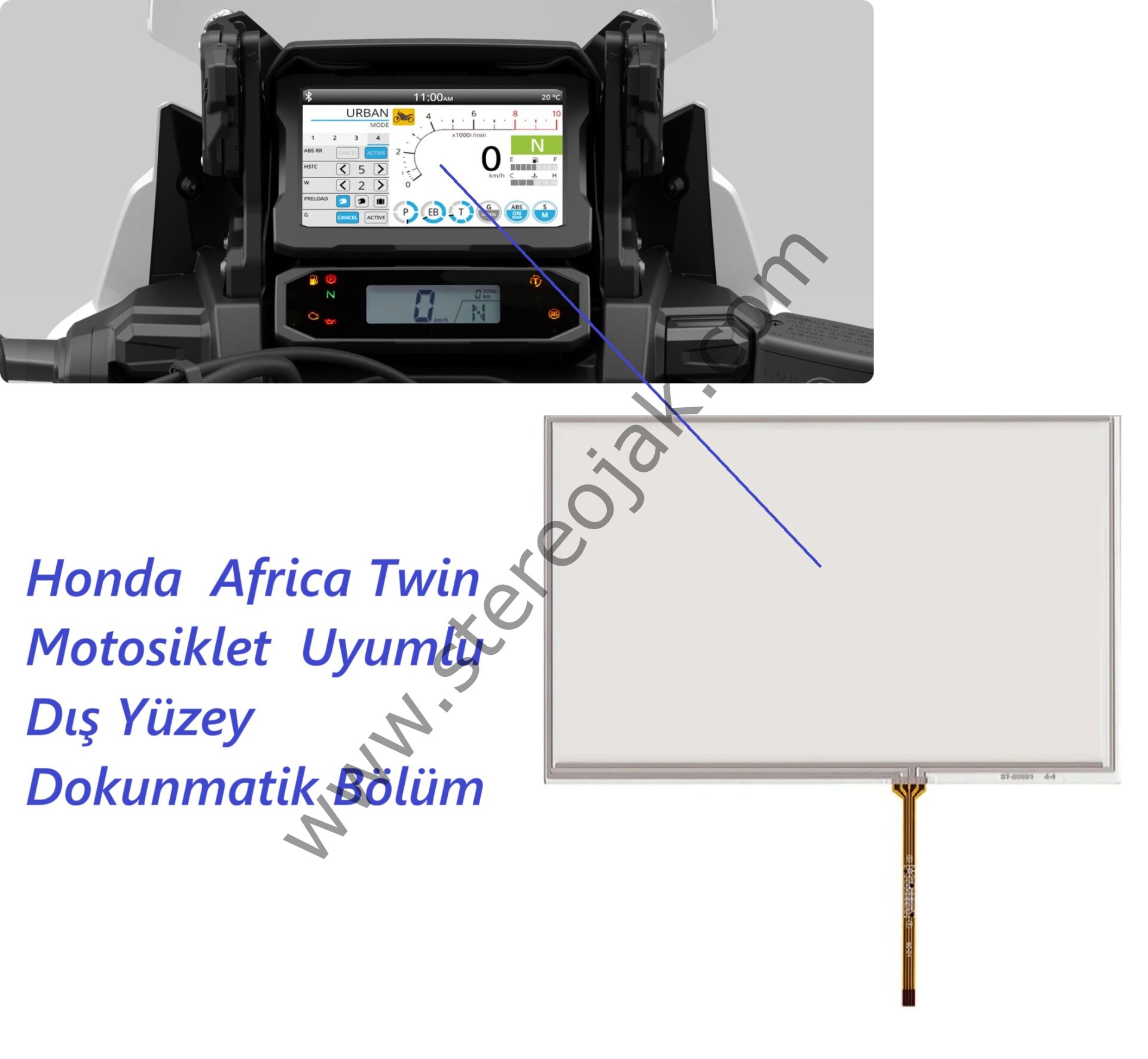 Honda  Africa Twin  Motosiklet  Uyumlu  Dış Yüzey  Dokunmatik Bölüm       ( 37900-MKS-E010-M1       Garmin  010-02697-00 )