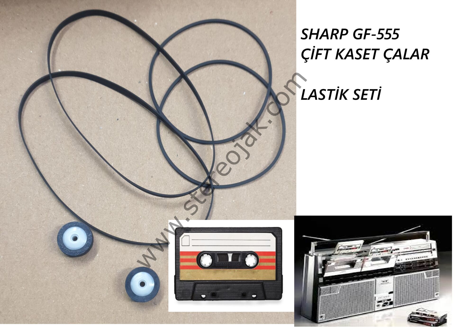 SHARP GF-555 ÇİFT KASET ÇALAR  LASTİK SETİ    Sharp GF-555 boombox (1981)