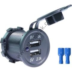 USB ŞARJ SOKET YUVASI MONTAJ TİPİ 2X5V 1AMP 2,1AMP(12-24V) YUVARLAK