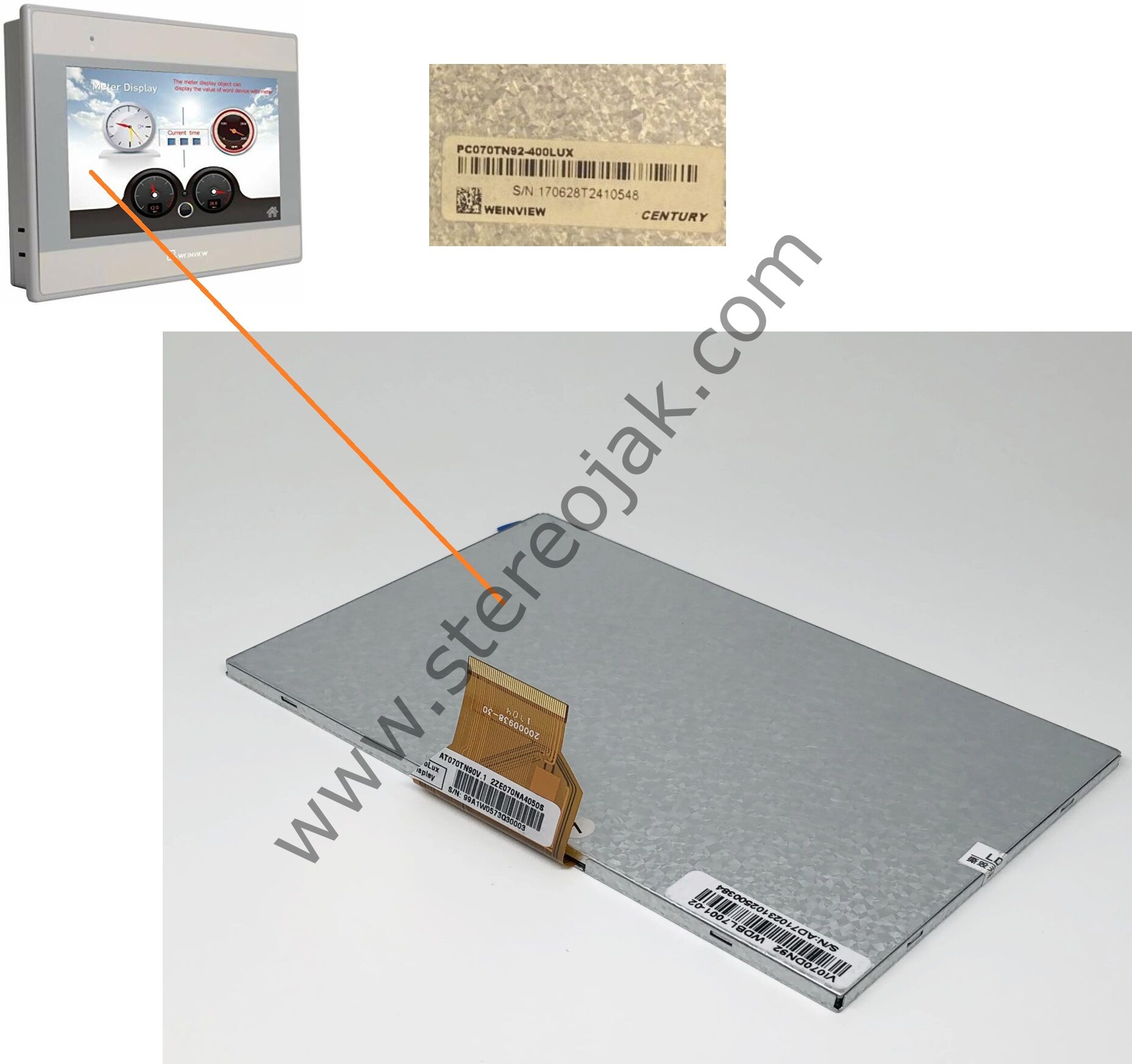 WEINTEK ( WEINVIEW ) MT8071iE HMI Panel  İç kısım LCD Ekran   ( PC070TN92-400LUX  )