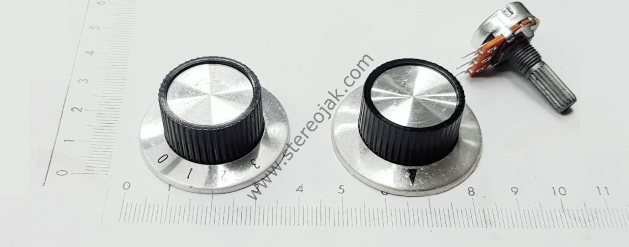 Parlak Metalik , Taiwan , Numaralı ve Ok Modelli Potansiyometre Düğmesi , Genişlik 37mm Pot Başlığı , Yükseklik 15mm ( 6mm Pot Başlıklarına Uygundur ) ---- ( Modeli Seçenekler Kısmından Seçiniz )