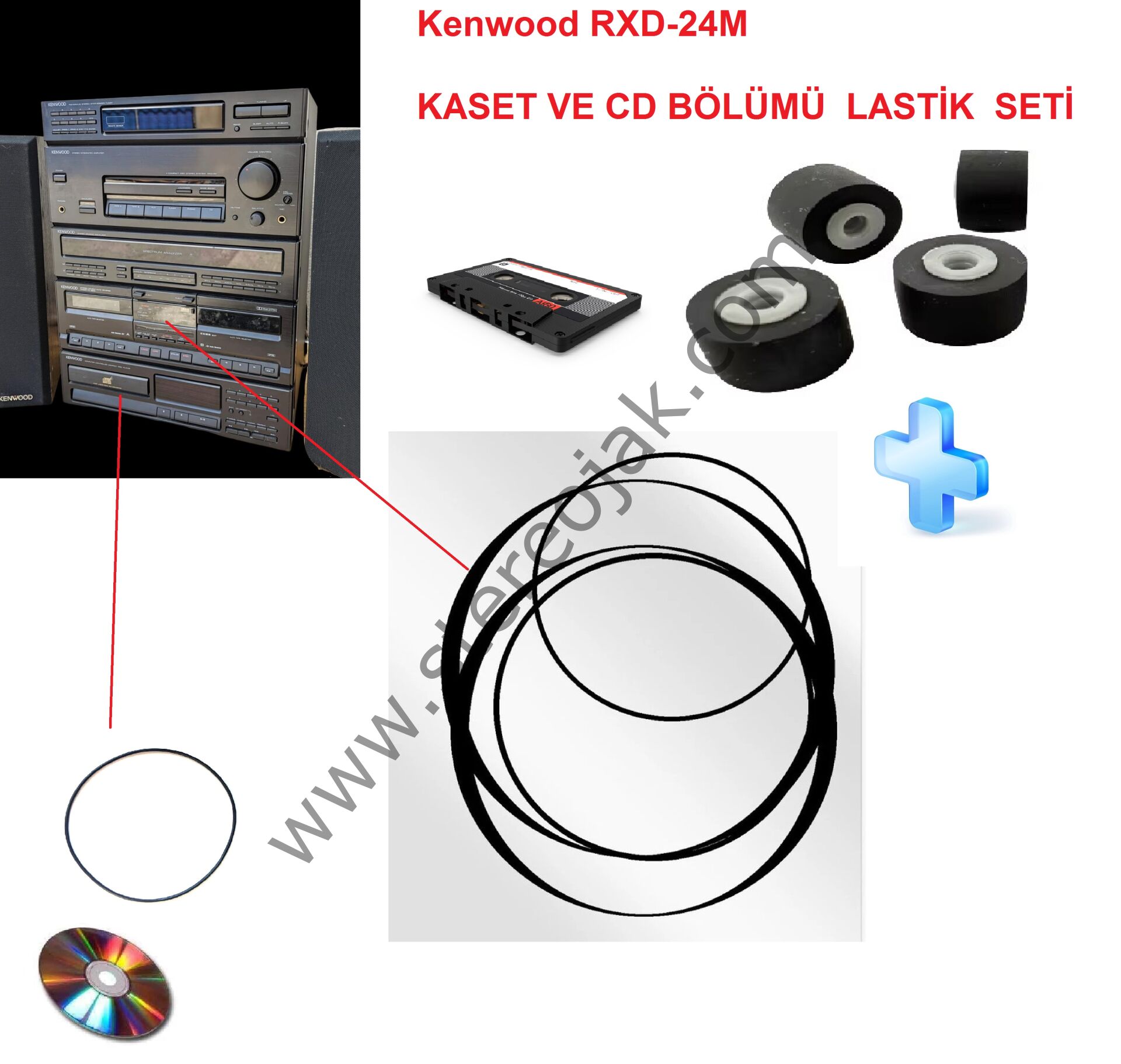 Kenwood  RXD-24M  MÜZİK SETİ    (1989 VINTAGE  )     CD PLAYER  ve KASET  MEKANİK BÖLÜMÜ  LASTİK  SETİ