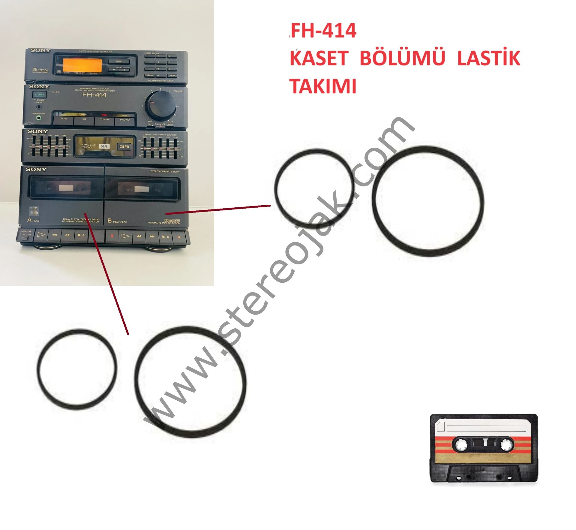 SONY  FH-414  F-414-2    HST-414   MÜZİK SETİ   KASET BÖLÜMÜ  4 LÜ   LASTİK  SETİ