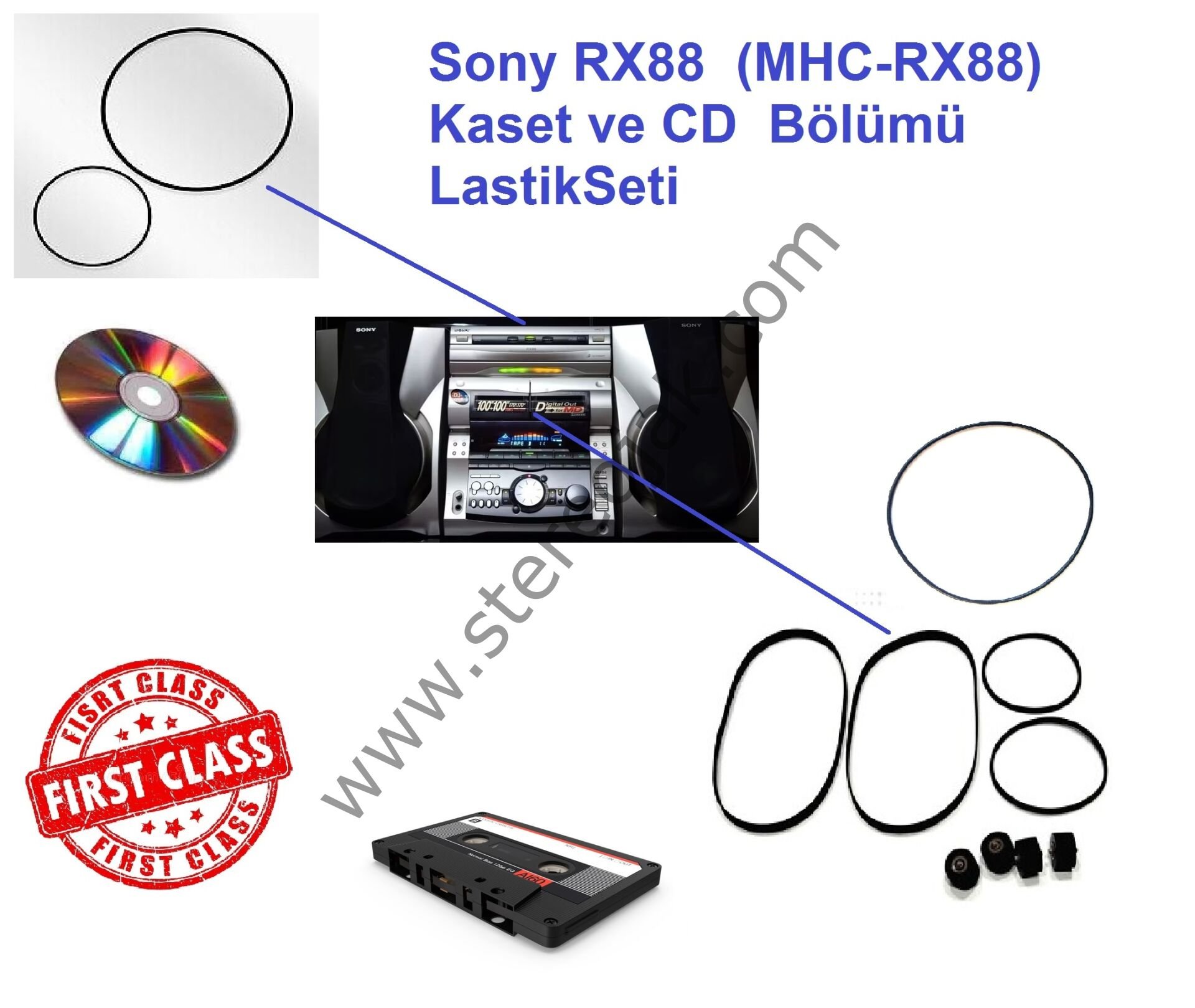 Sony RX88  (MHC-RX88)  Kaset ve CD  Bölümü Komple LastikSeti ( 1.sınıf kalite mekanik lastik )