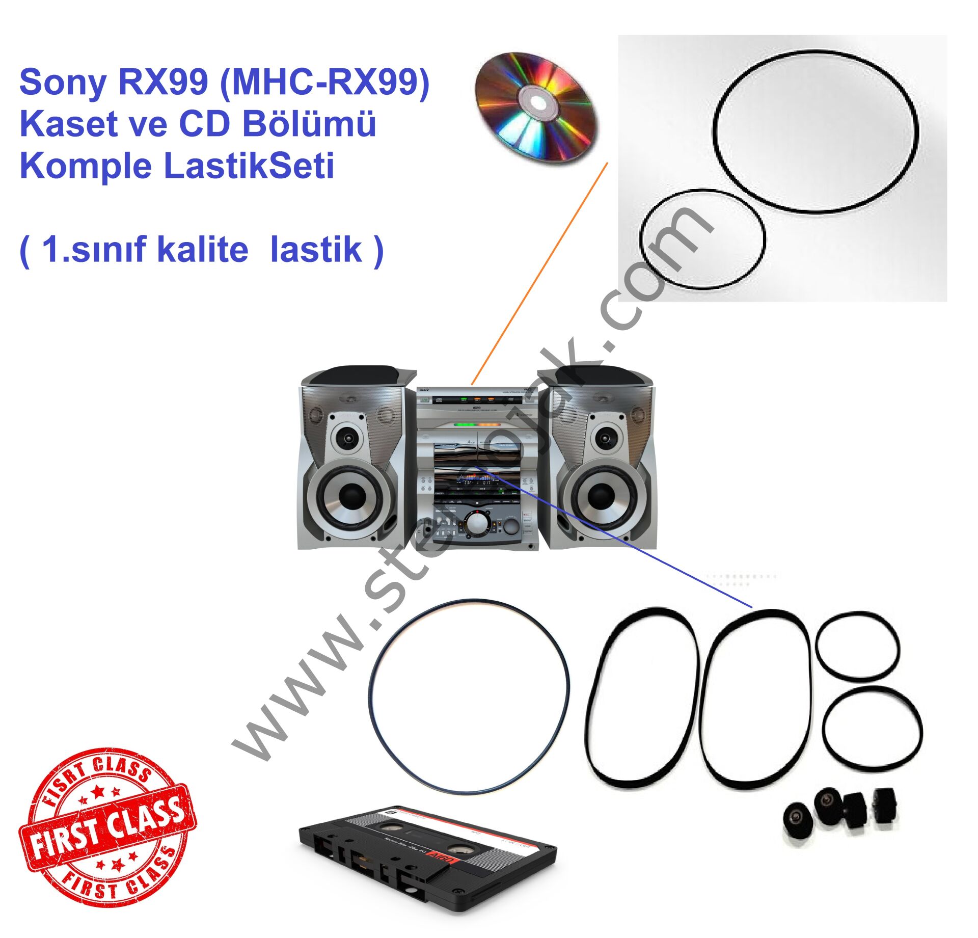 Sony RX99 (MHC-RX99) ( HCD-RX99 )  A ve B   Kaset - CD Bölümü  Komple LastikSeti  ( 1.sınıf kalite  lastik )