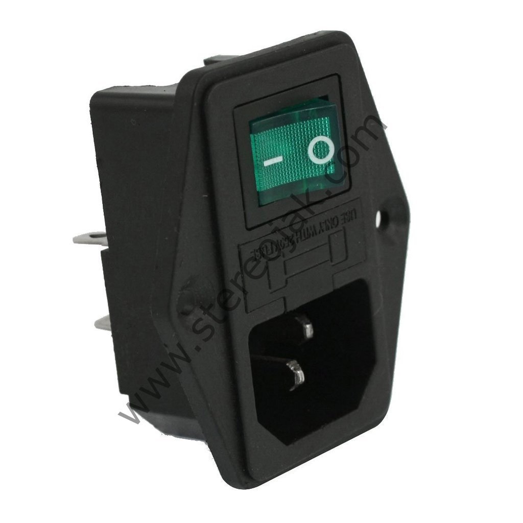 3 Pin Yeşil Işıklı , Kulaklı , Anahtarlı , Sigortalı Power Jak Soket Yuvası ( 1.Sınıf Kalite )