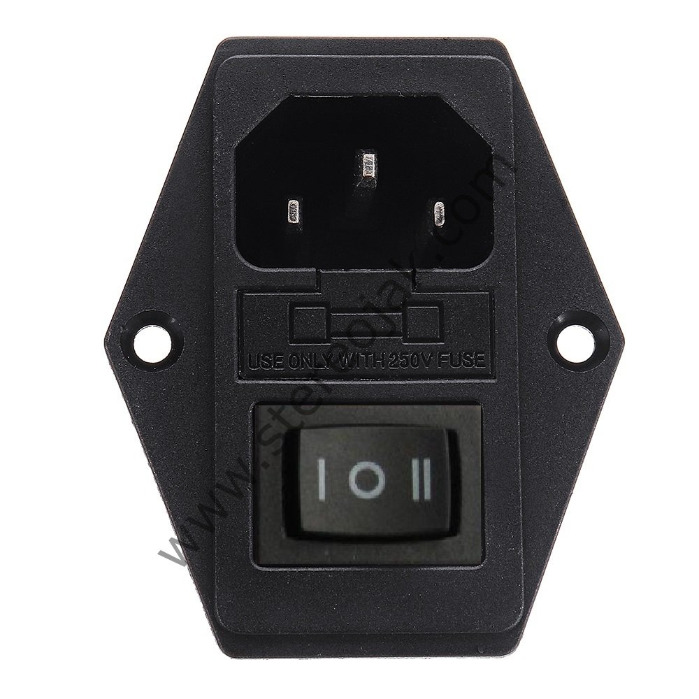 3 Konum'lu On - Off - On , 3 Pin Yeşil Işıklı , Kulaklı , Anahtarlı , Sigortalı Power Jak Soket Yuvası ( 1.Sınıf Kalite )