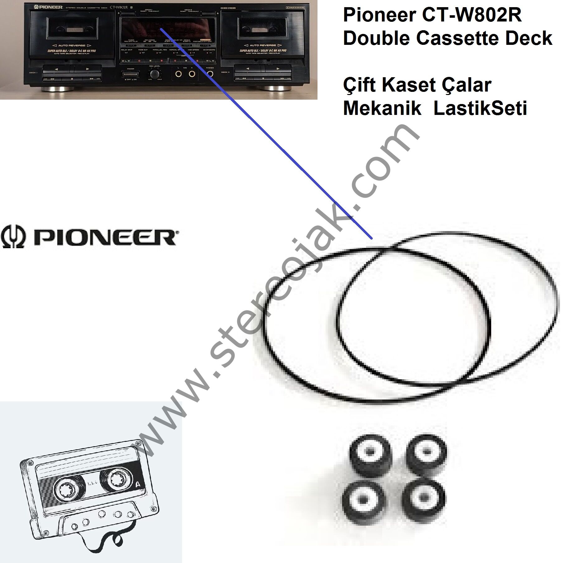 Vintage PIONEER CT-W802R  Dek Teyp Lastik Seti