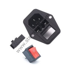 2 Pin Işıksız Kırmızı Renk , Kulaklı , Anahtarlı , Sigortalı Power Jak Soket Yuvası ( 1.Sınıf Kalite )