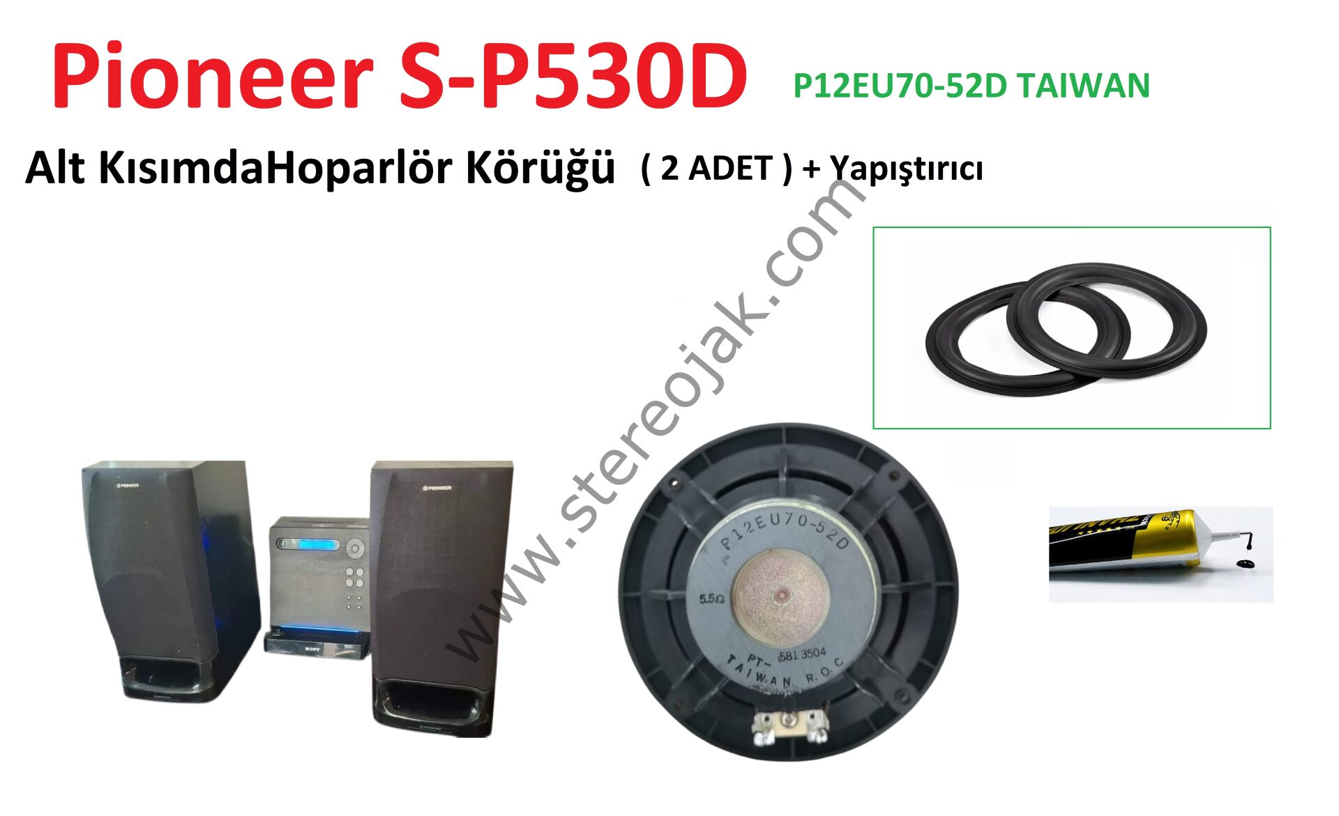 Pioneer Eski Seri Vintage , S-P530D , P12EU70-52D , Hoparlör Körüğü ( Alt Kısım Bass Hoparlörü 2 Adet + Yapıştırıcı )  Tamir Seti