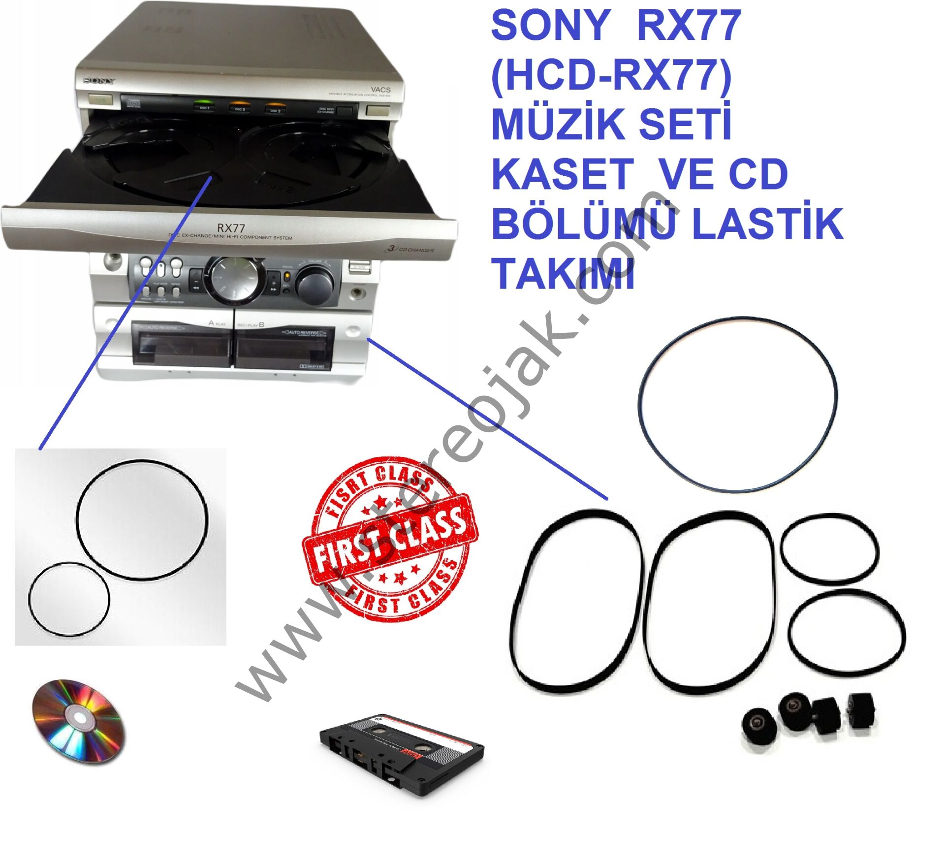 SONY  RX77 (HCD-RX77)     MÜZİK SETİ  KASET  VE 3 LÜ  CD  BÖLÜMÜ LASTİK TAKIMI