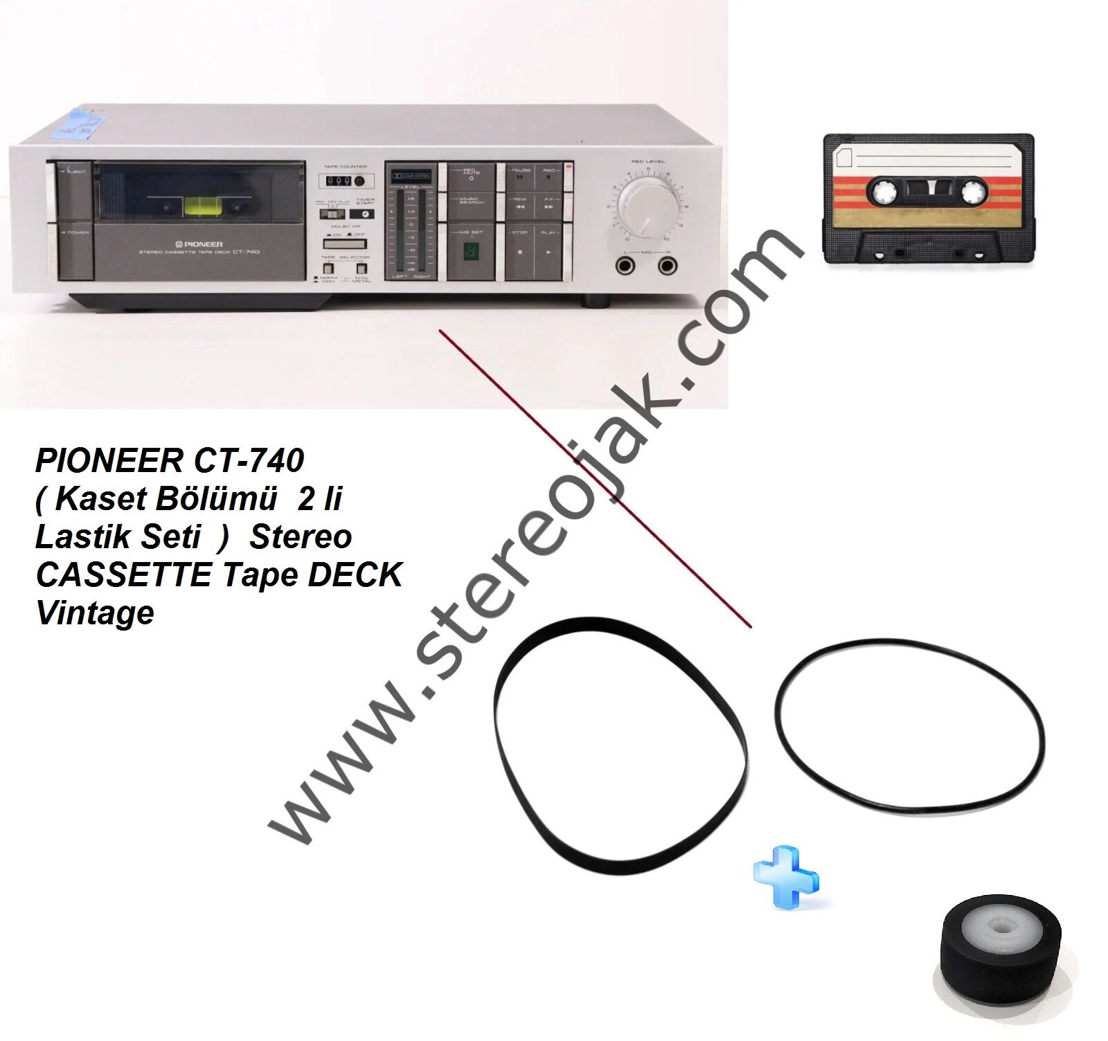PIONEER CT-740  ( Kaset Bölümü  2 li  Lastik Seti  )  Stereo CASSETTE Tape DECK Vintage