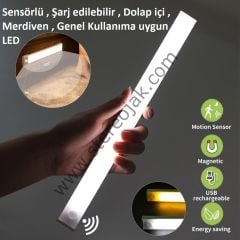 20cm , Hareket Sensörlü , Günışığı , Şarj Edilebilir , Çok İmkanlı Kullanım Ledi , Mıknatıslı veya Sök tak Yapıştırmalı