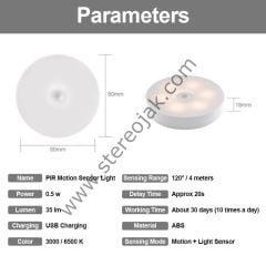 8 CM Yuvarlak , Hareket Sensörlü , Beyaz Renk Işık  , Şarj Edilebilir , Çok İmkanlı Kullanım Ledi , Mıknatıslı veya Sök tak Yapıştırmalı Genel aydınlatma Ledi