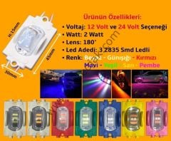 12 Volt 2 Watt Lensli Dar Açılı Modül Led ( Renk Seçiniz )