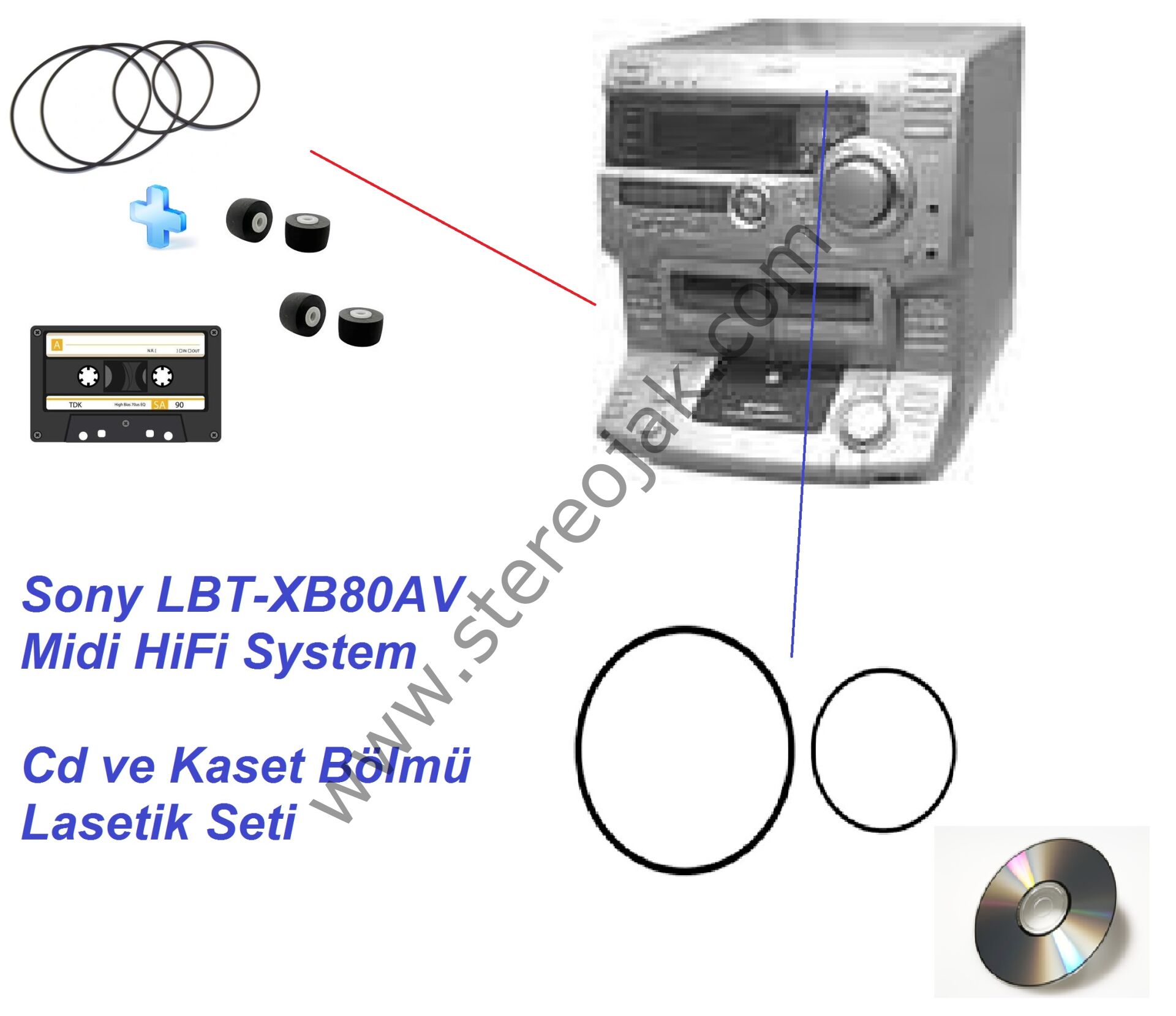 Sony LBT-XB80AV Midi HiFi System  Cd ve Kaset Bölmü Lasetik Seti