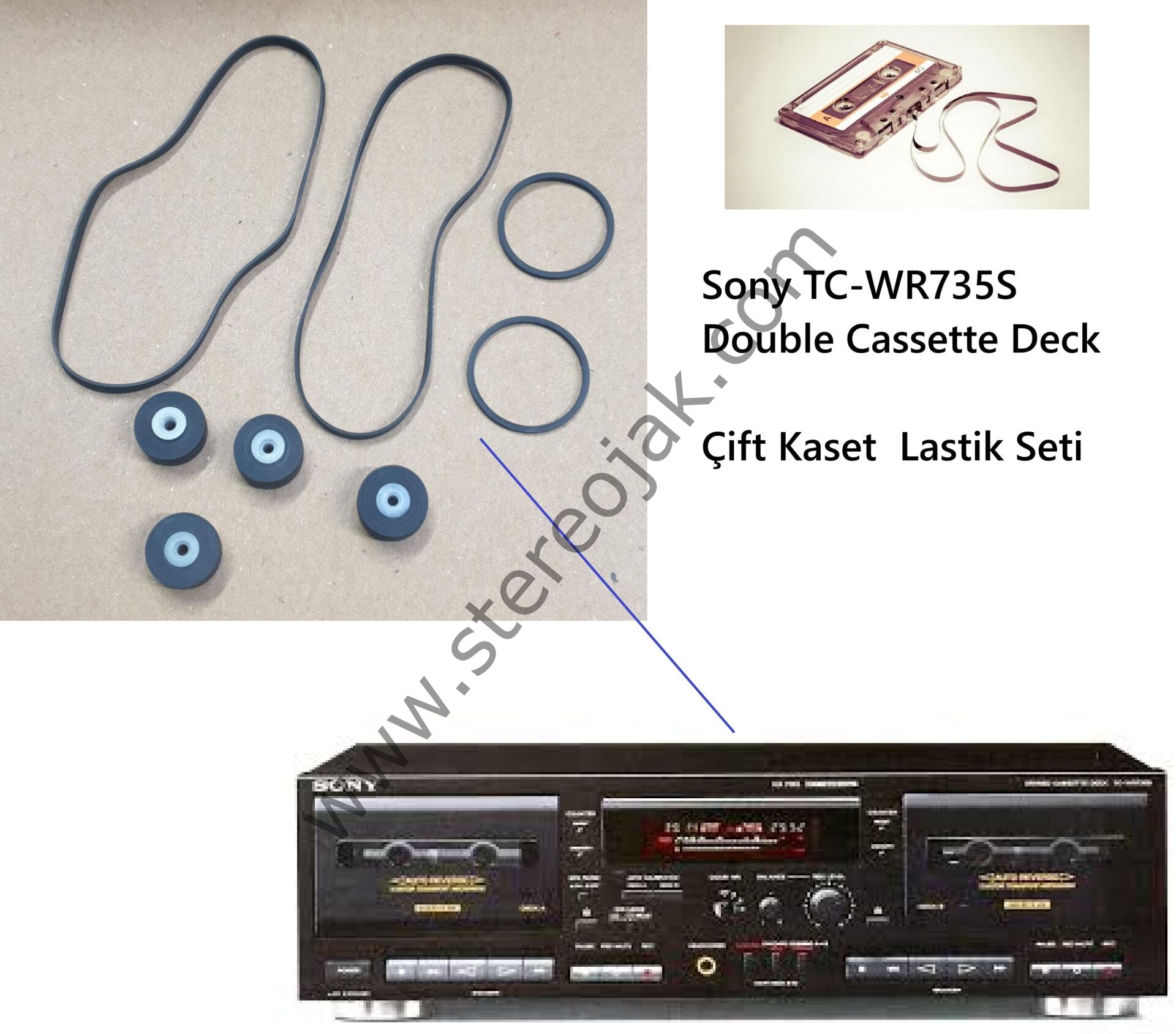 Sony TC-WR735S  Double Cassette Deck  Çift Kaset  Lastik Seti
