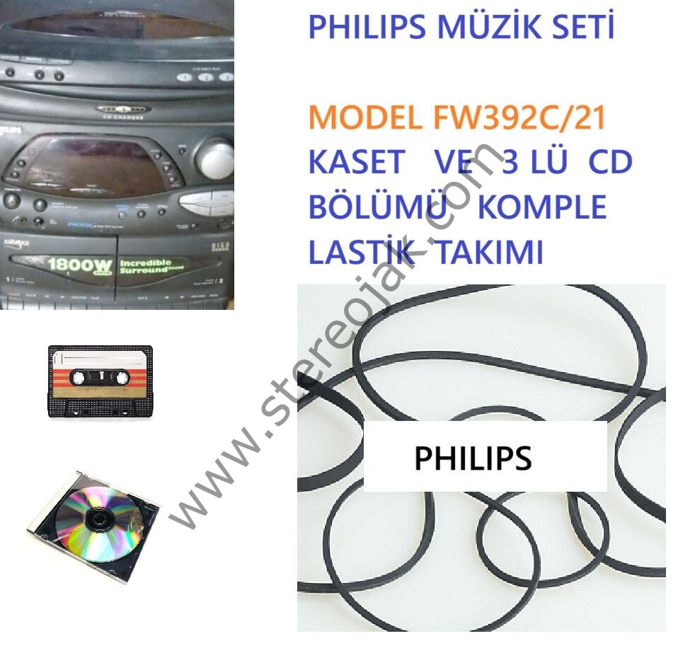 MODEL FW392C/21    ÇİFT  KASET   VE   3 LÜ  CD  CHANGER BÖLÜMÜ    KOMPLE   LASTİK  TAKIMI  ( 1 CİHAZLIK SET  )