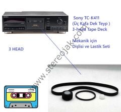 Sony TC-K411    ( Üç Kafa Dek Teyp )     3-head Tape Deck     Mekanik Dişlisi ve Lastik Seti