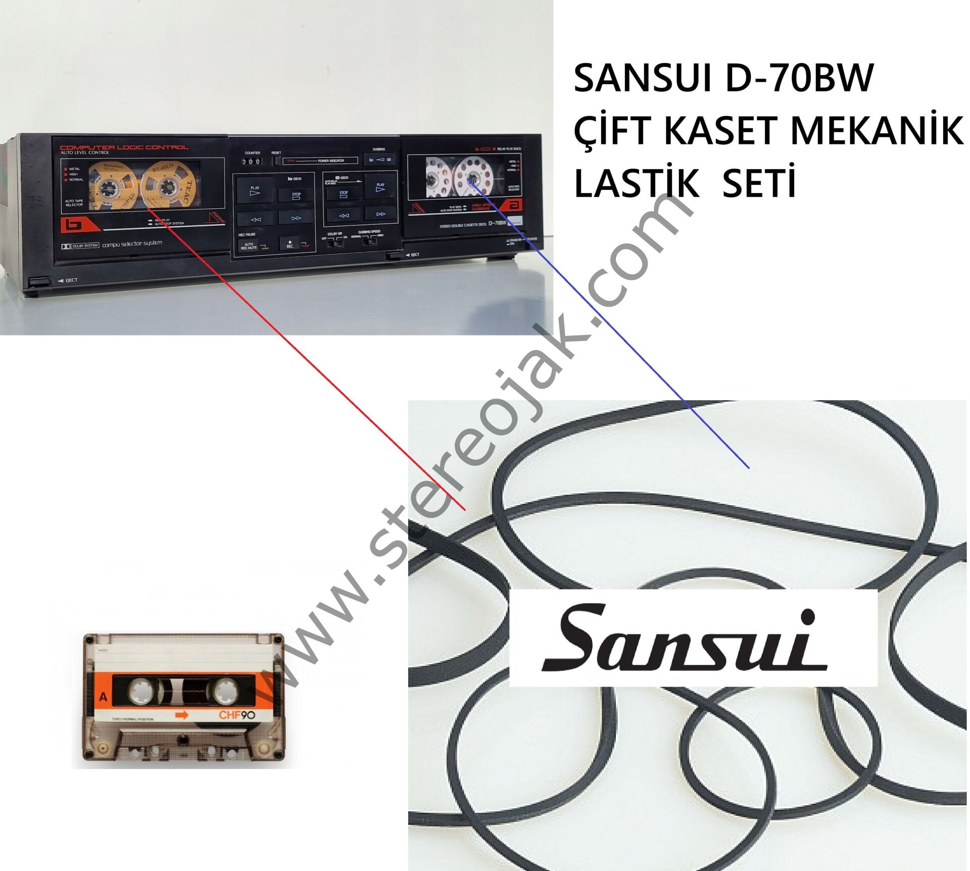 SANSUI D-70BW   ÇİFT KASET  MEKANİK  BASKI  LASTİK VE KAYIŞ   SETİ