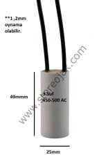 3.5uF , 450-500ACV Daimi Kondansatör , Kaliteli , Uzun Ömürlü  ( 3 Adet )