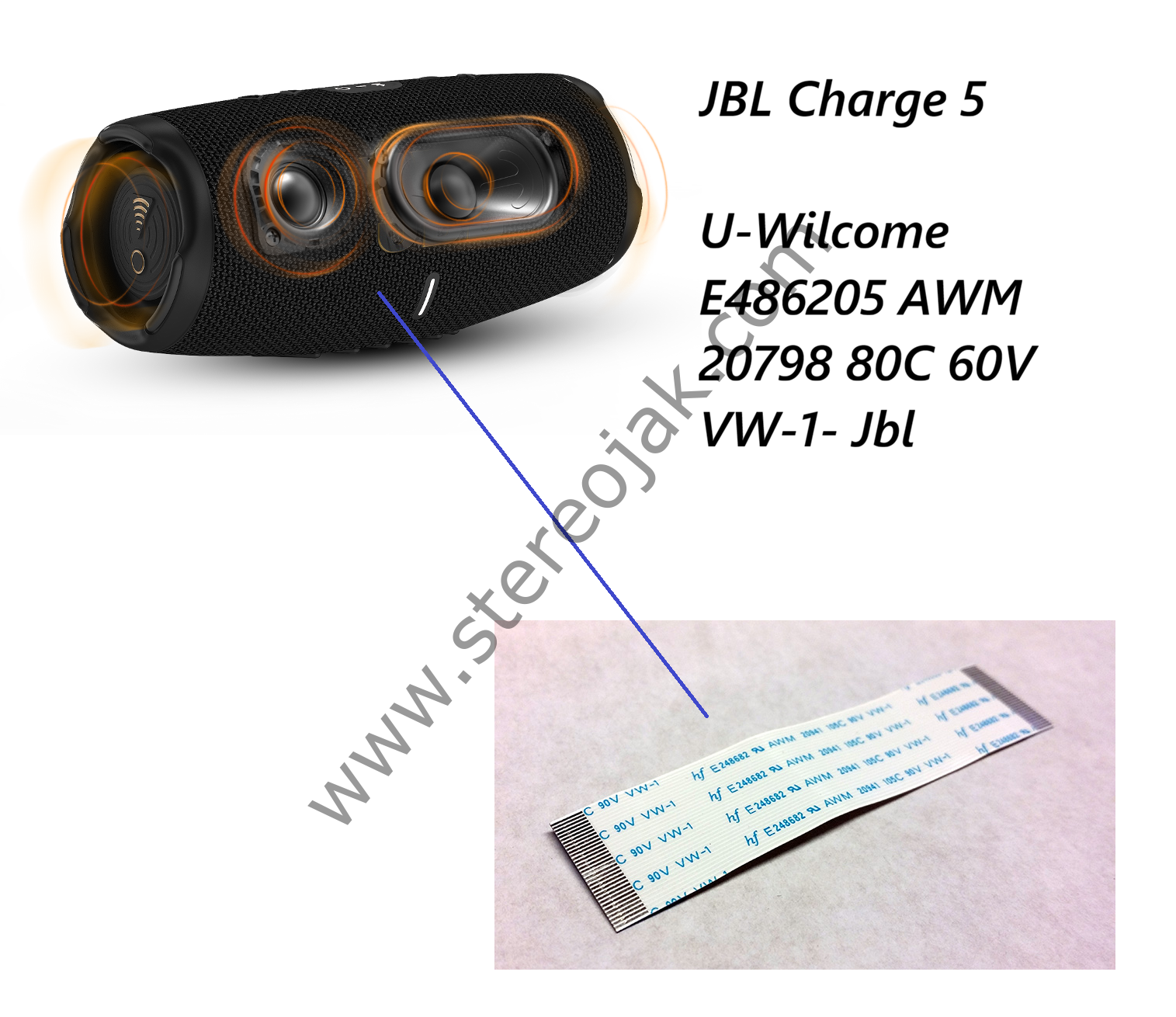 JBL Charge 5    U-Wilcome E486205 AWM 20798 80C 60V VW-1   JBL Kablo Flex