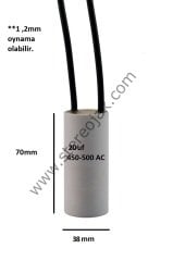 20uF , 450-500ACV Daimi Kondansatör , Kaliteli , Uzun Ömürlü ( 3 Adet )