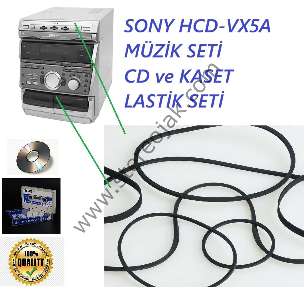 SONY HCD-VX5A  MÜZİK SETİ   (  compact disc deck receiver belt kit  )      CD ve KASET   KOMPLE  LASTİK YENİLEME  SETİ