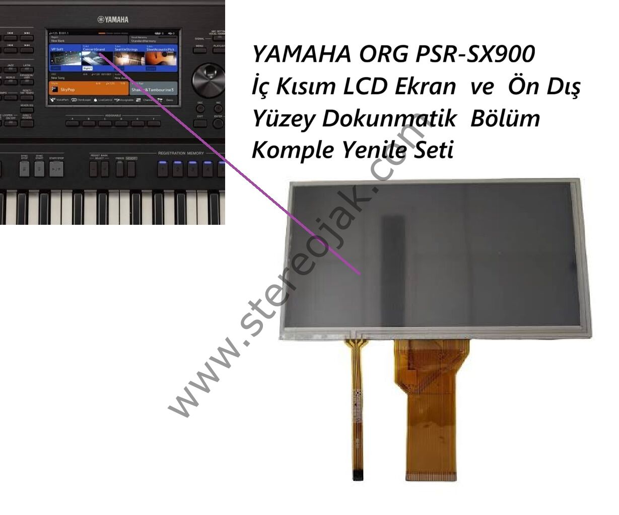 YAMAHA ORG PSR-SX900  İç Kısım LCD Ekran  ve  Ön Dış Yüzey Dokunmatik  Bölüm Komple Yenile Seti   ( 1.sınıf ürün )