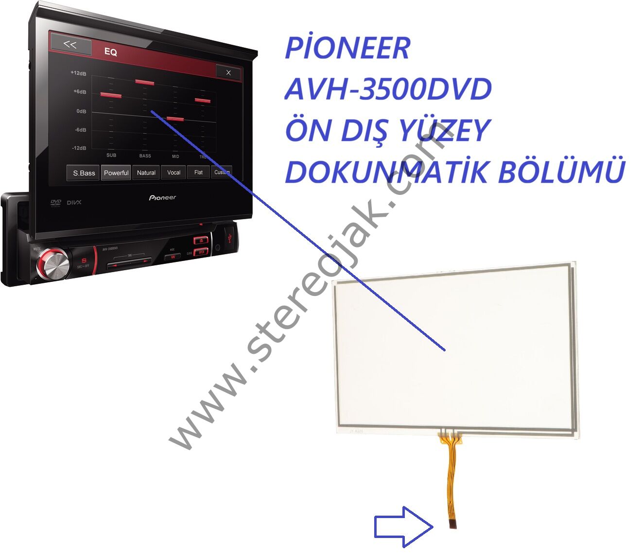 PİONEER AVH-3500DVD  ÖN DIŞ YÜZEY DOKUNMATİK BÖLÜM