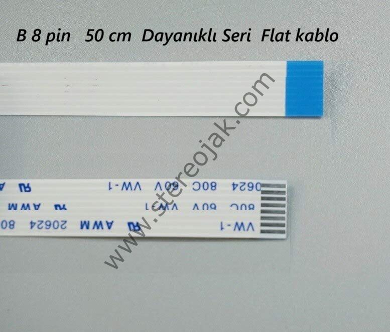 B 8 pin   50 cm  Dayanıklı Seri  Flat kablo  ( Kalın Zar Dayanıklı Kablo )