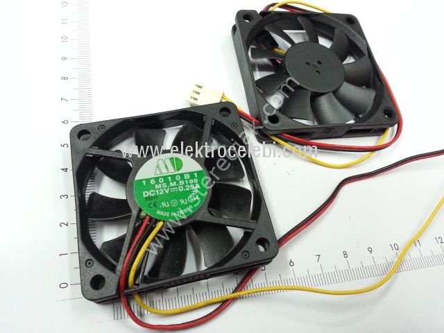 6x6x1cm dc 12 volt 0.25 amper 3 kablolu bilyalı fan