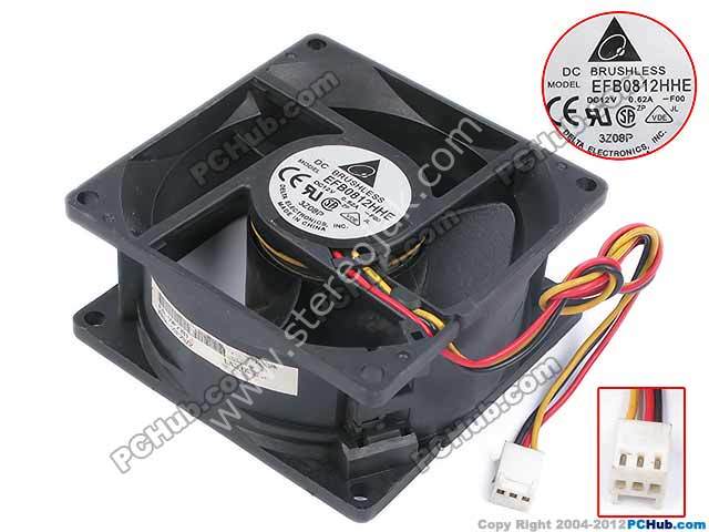 DC 12V 0.62A, 80x80x38mm EFB0812HHE, -F00, FRU P/N:59P2572, P/N:59P2381   220mm, 3-wire, 3-pin connector Ball Bearing
