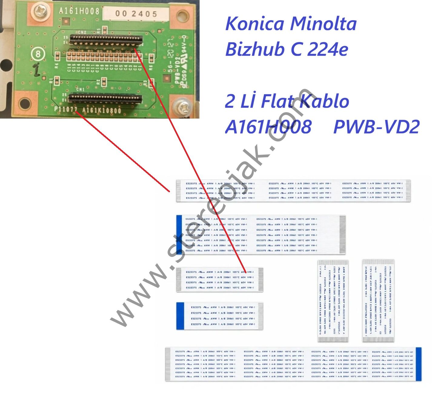 Konica Minolta  Bizhub C 224e   Borda uyumlu     A161H008    PWB-VD2    ( 25 Lİ      FLAT KABLO SETİ   2 ADET  LİK   )