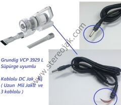 Grundig VCP 3929 L Süpürge uyumlu   Kablolu DC Jak   fiş   ( Uzun  Mil Jaklı  ve  3 kablolu )