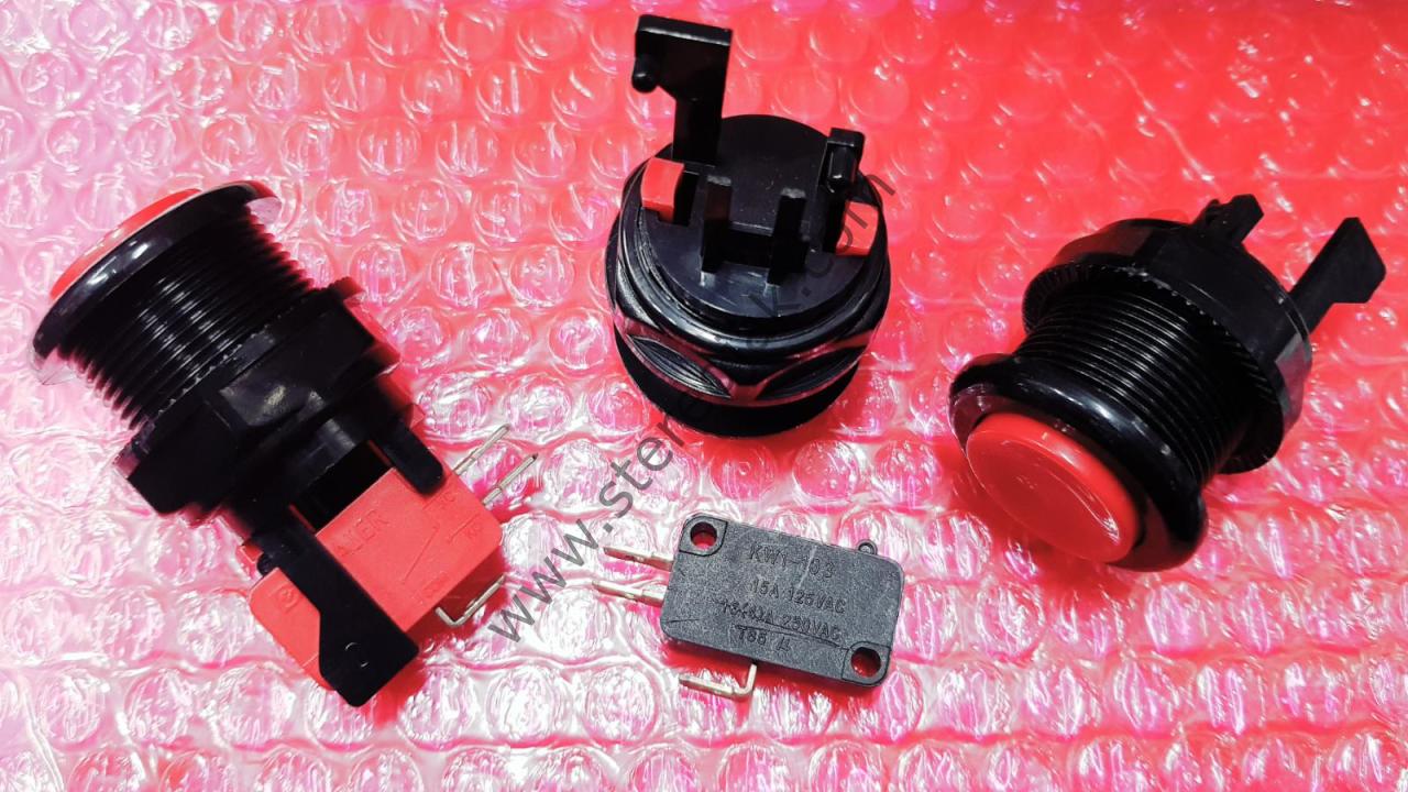 Push Buton Büyük Boy ( Mikro Switch İçindir ( Mikro Switch : 15A 125VAC , 16(4)A 250VAC ) ) Gövdesi 28mm , Buton Kısmı Çerçevesi ile 30mm , Yükseklil 33mm , Mikro Switch Takılı Halde ki Yüksekliği  59mm ( Mikro Siviç Dahildir )
