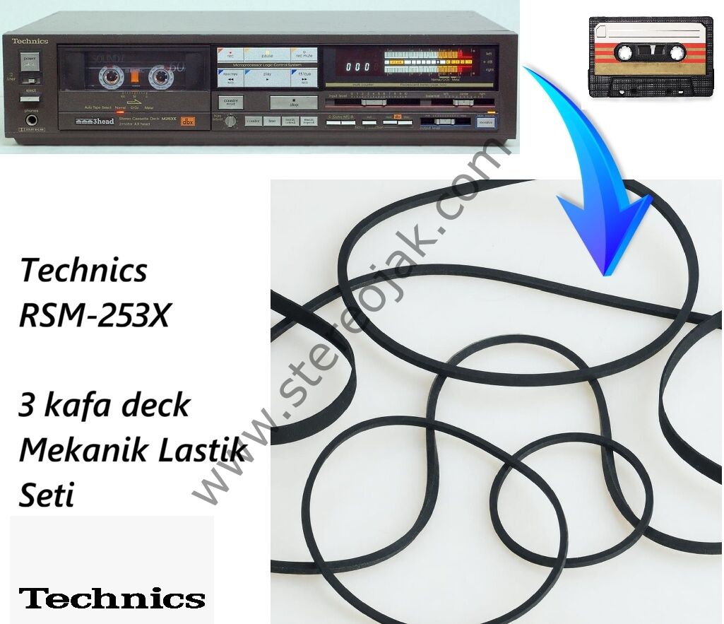 Technics RSM-253X         3 Kafa Deck Teyp Tek Kaset  Mekanik Lastik Seti