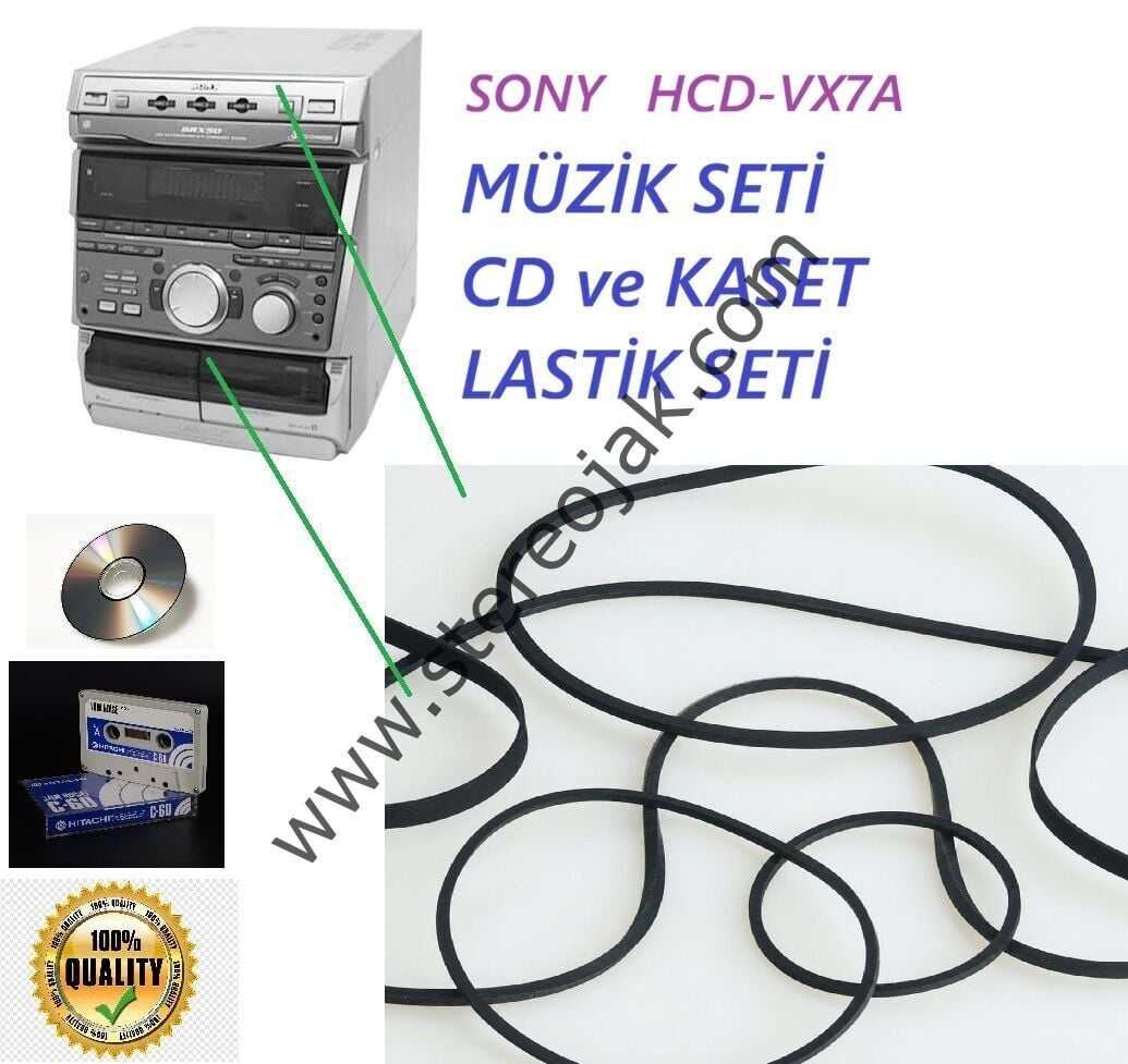 SONY HCD-VX7A MÜZİK SETİ ( compact disc deck receiver belt kit ) CD ve KASET KOMPLE LASTİK YENİLEME SETİ