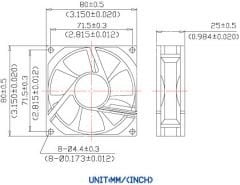 8CM DC24 VOLT RULMANLI FAN