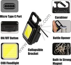Cep Tipi Mini Projektör Led  , COB LED Fener , 3 Modlu ( Yüksek Işık , Düşük Işık , Flaşör ) USB C Şarj Kablosu Hediyedir , 5V ile Şarj olup uzun süre yüksek aydınlatma sağlamaktadır.( 1.Kalite )