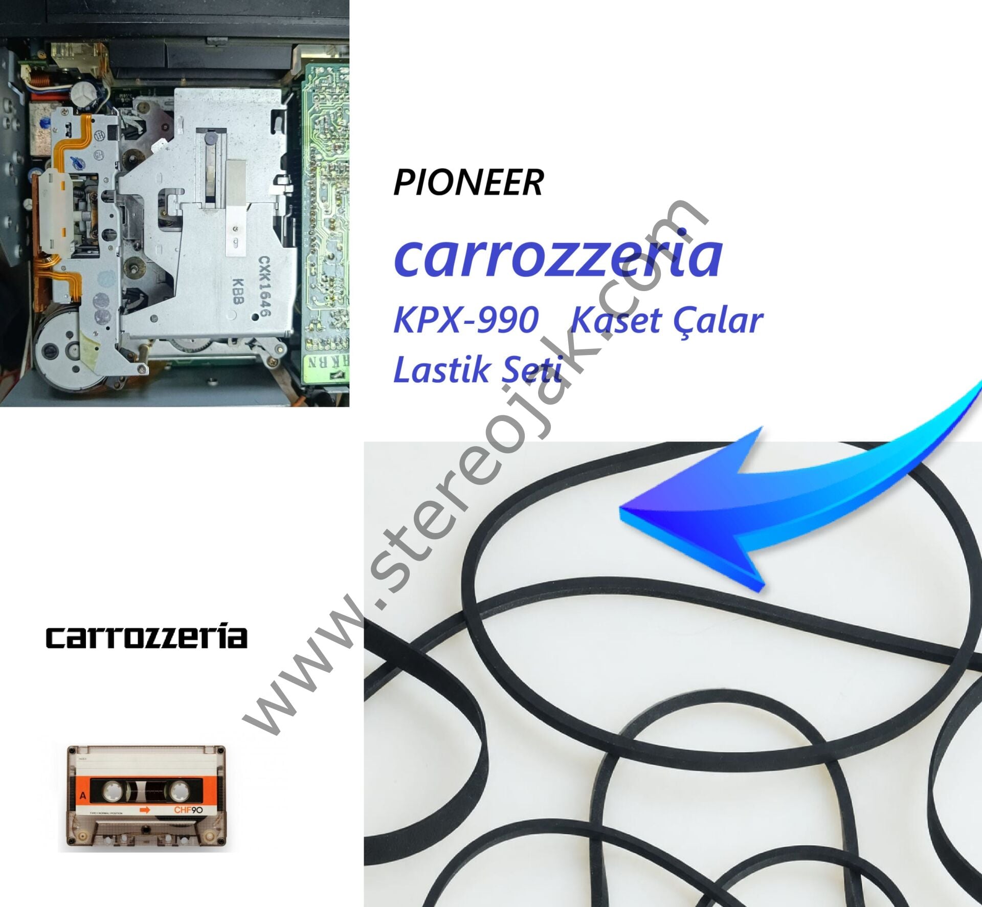 PIONEER  KPX-990   CARROZZERIA   CXA1646  OTO TEYP  KASET ÇALAR  MEKANİK  LASTİK SETİ