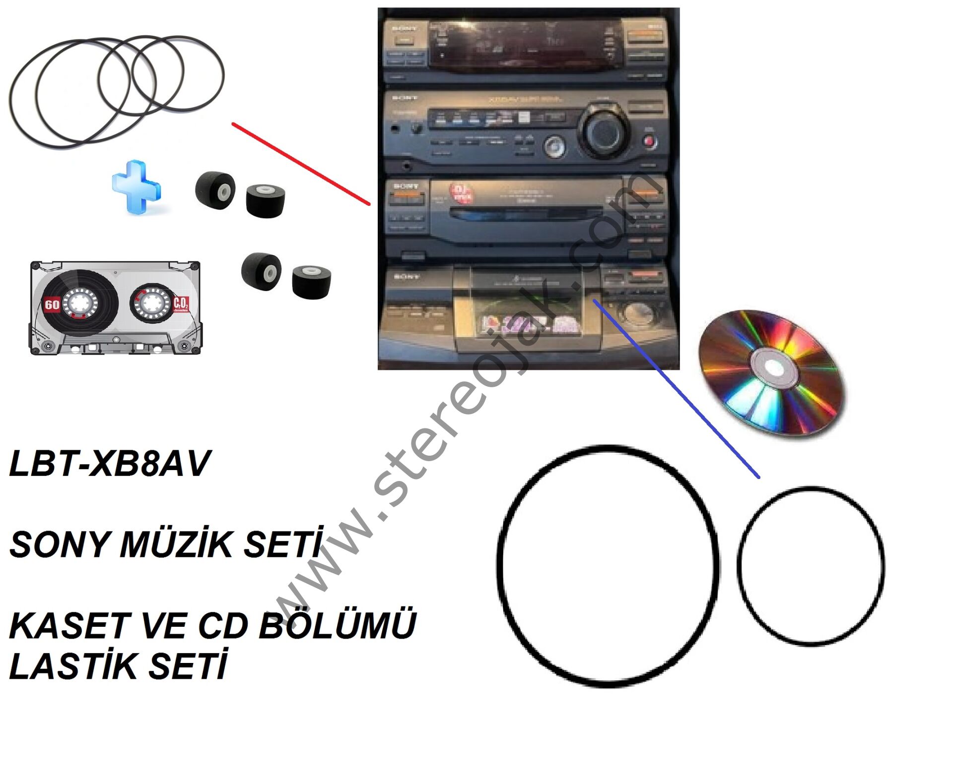 LBT-XB8AV SONY MÜZİK SETİ İÇİN KASET VE CD BÖLÜMÜ LASTİK SETİ